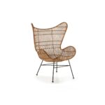 INGLEWOOD Wingback Rattan Armchair with bowl-shaped seat, natural woven rattan, and black metal base.