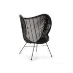 ROCHFORD Black Rattan Wingback Chair with natural rattan seat and black metal frame.