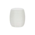 BENSON Matt White Fibrestone Stool with ribbed edges and a sleek cylindrical shape.