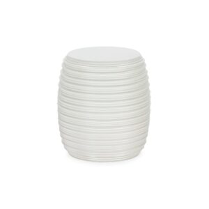 BENSON Matt White Fibrestone Stool with ribbed edges and a sleek cylindrical shape.