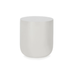 ORMSBY Matt White Circular Fibrestone Stool with a smooth finish and minimalist design. www.louisandhenry.co.uk