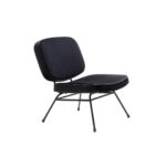 FENTON Black Velvet Modern Lounge Chair with a low-profile design, velvet upholstery, and a slim black metal frame.