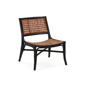 GLENWOOD Black Rattan Armchair with natural woven seat and backrest, black frame.