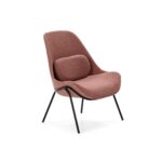 SWAINSTON Modern Lounge Chair in dusty rose with a high back, sleek black metal legs, and a wide cushioned seat. Shop now at Louis & Henry. www.louisandhenry.co.uk