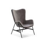 CLIFTON Grey Velvet Lounge Chair with a high back, black metal legs, and soft velvet upholstery in deep grey.