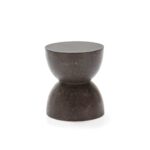 NETHERTON Black Terrazzo Stool with an hourglass shape and intricate terrazzo patterns on a sleek black surface.