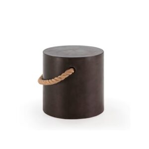 ARLA Black Cement and Rope Stool with sleek black cement and natural rope accent.