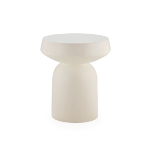 HARRINGTON Matt White Fibrestone Side Table featuring a smooth, sculptural hourglass design with a wide circular top and cylindrical base, perfect for modern interiors. shop now at www.louisandhenry.co.uk