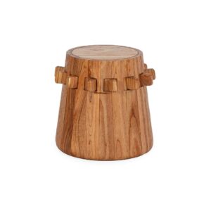 MONTROSE Cedar Wood Stool with tapered cylindrical design, natural wood finish, and decorative carved wood band