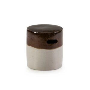 Blakely Brown and White Ceramic Stool featuring handle holes and a striking colour contrast.