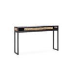 OXFORD Black Console Table with natural rattan slim inserts at the top and a black frame, ideal for modern home decor and versatile placement.