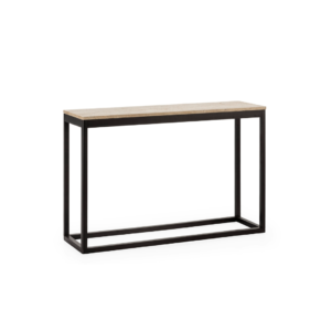 HEARTFORD Travertine Console Table with a natural stone top and black spruce wood frame, perfect for modern interiors. shop now at www.louisandhenry.co.uk. Louis and Henry Furniture