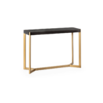 CAMBRIDGE Gold and Black Console Table with a black spruce wood top and gold-finished metal frame, perfect for contemporary and glam interiors. Louis and Henry Furniture. Shop now at www.louisandhenry.co.uk