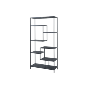 Large Black Multi Shelf Unit featuring 7 shelves with sleek black metal framework for contemporary home styling and accessory display.