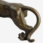 15" Leopard Bronze Sculpture featuring a lifelike depiction of a leopard walking, crafted from solid brass with soft brown patina, signed by Barye.