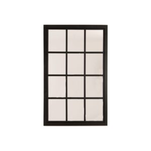 Black wooden windowpane-style mirror, ideal for adding depth and elegance to living rooms, hallways, and bedrooms.