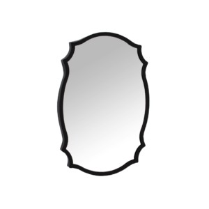 Matt black ornate curved mirror with intricate detailing, ideal for adding elegance to hallways and bedrooms.