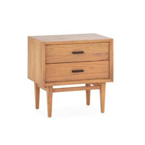 Liana Natural Cedar Wood Bedside Drawers with double drawers and black metal handles, ideal for modern or rustic bedroom spaces.