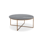 BELMORE Grey Marble Coffee Table with a sleek marble top and cross metal base, perfect for modern or classic interiors.