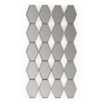 Diamond frame mirror made up of 20 hexagon-shaped panels in a gold metallic frame, measuring 73x133 cm. Perfect for high-end and modern interiors.