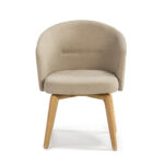 OROS Beige Upholstered Dining Chair with ash wood legs and premium fabric upholstery.