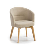 OROS Beige Upholstered Dining Chair with ash wood legs and premium fabric upholstery.