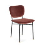 Belmond Red Velvet Dining Chair with gold-tipped black metal legs and padded velvet seat.