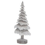 Handcrafted slim carved wood effect tree in resin, ideal for window and shelf decoration during Christmas.