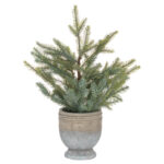 Handcrafted GARDA Pine Tree in a rustic stone pot, perfect as a festive tabletop centerpiece.