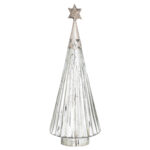 Larger handmade glass Christmas tree decoration with a silver star on top.