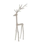 Silver metal standing stag ornament, ideal for festive and decorative displays.