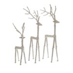 Silver metal standing stag ornament, ideal for festive and decorative displays.