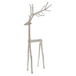 Large silver metal standing stag ornament, ideal for holiday and decorative accents.