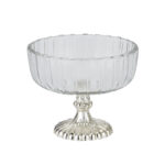 Small fluted glass display bowl with mercury-finished base, ideal for home décor accents.