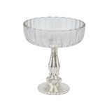 Medium fluted glass display bowl with mercury-finished base, ideal for home decor and centerpieces.