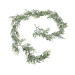 Snowy Pine Garland with pinecones, perfect for mantels and doorways, adding a touch of winter elegance.