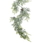 Snowy Pine Garland with pinecones, perfect for mantels and doorways, adding a touch of winter elegance.