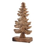 Natural wooden Christmas tree with visible grain texture – a minimalist decoration for holiday interiors.