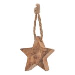 A collection of wooden star ornaments with distressed finish and pre-attached strings, ideal for rustic and holiday decor.