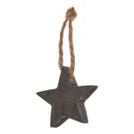 A collection of wooden star ornaments with distressed finish and pre-attached strings, ideal for rustic and holiday decor.