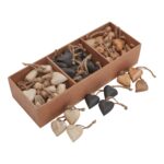 A collection of wooden heart ornaments with distressed finish and attached strings, ideal for rustic and seasonal decor. Shop luxury Christmas decor at Louis & Henry. www.louisandhenry.co.uk