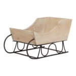 White-washed wooden decorative sleigh, perfect for rustic holiday displays. Shop designer Christmas decorations at Louis & Henry