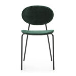 Zephyr Emerald Green Velvet Dining Chair with sleek black metal frame and ergonomic design.