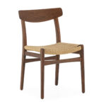 MAURICE Rope and Walnut Dining Chair with woven natural paper rope seat and walnut wood frame.