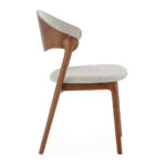 CLIFF Dining Chair with brown wood frame and grey polyester fabric upholstery.