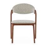 CLIFF Dining Chair with brown wood frame and grey polyester fabric upholstery.