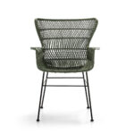 Oslo Green Wicker Armchair with natural woven seat and black metal legs.