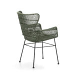 Oslo Green Wicker Armchair with natural woven seat and black metal legs.