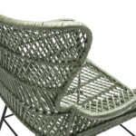 Oslo Green Wicker Armchair with natural woven seat and black metal legs.