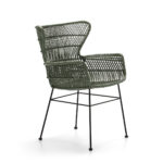 Oslo Green Wicker Armchair with natural woven seat and black metal legs.